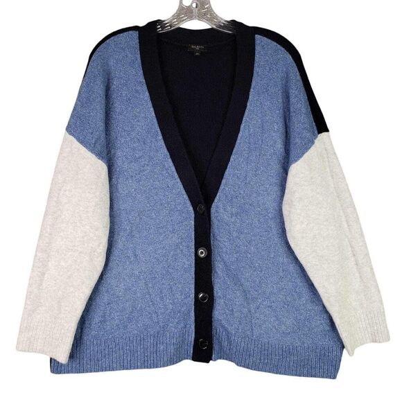 Talbots Cardigan Sweater Womens Plus Size 2X Blue Color Block Button Knit - Picture 2 of 9